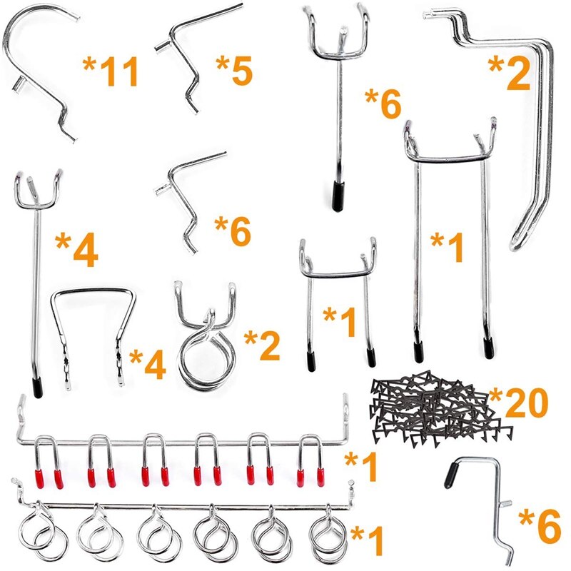 Pegboard krokar sortiment förvaring krokar system peg board verktyg hängare uppsättning garage kök verkstad arrangör verktyg krokar