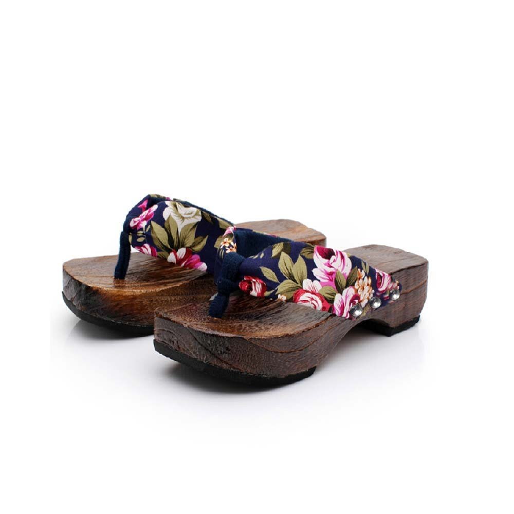 CHAMSGEND Shoes Woman Summer Platform Shoes Wood Women Sandals Clog Wooden Slippers Flip Flops zapatos de mujer: Blue / 38