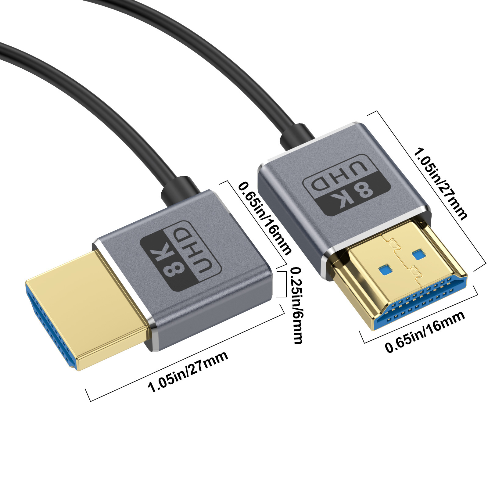 Câble Coaxial HDMI 8K HDMI 2,1, 48 Gbit/s ultra haute vitesse, cordon HDMI ultra fin Φ2,5 mm, 8K@60 Hz, 4K@240 Hz, HDR dynamique, eARC