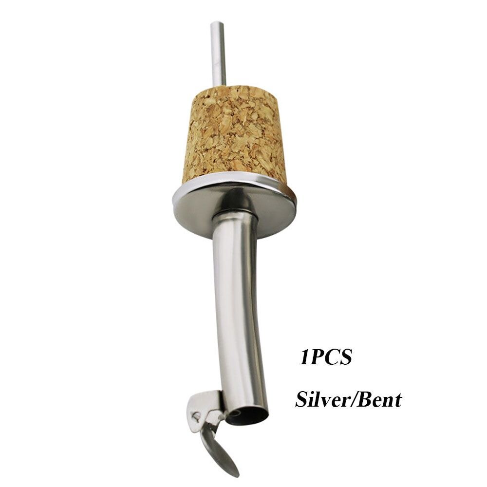 1/3PCS Wooden Cork Red Wine Pourer Oil Beer Metal Bottle Stopper Plug With Cover Home Kitchen Barware Bar Tools Bottle Stopper: 1PCS Silver-Bent