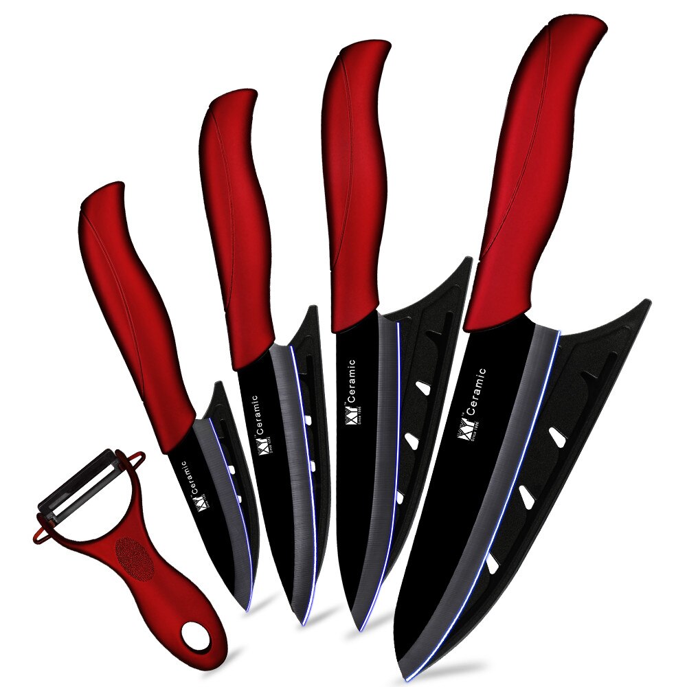 Xyj keramiska knivar 6 stycken set 3 4 5 6 tums kockkniv antibakteriell flerfärgshandtag köksredskap: Röd
