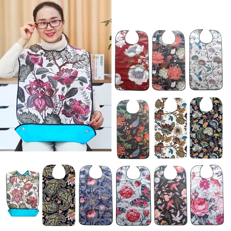 Reutilizável à prova dreágua adulto elder mealtime bib vestuário derramamento protetor de ajuda à deficiência avental floral flores impressão