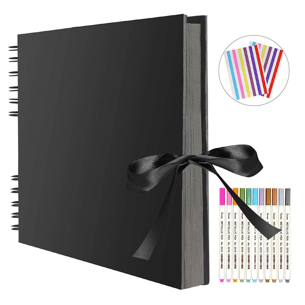 80 Black Pages Memory Books DIY Craft Photo Albums Scrapbook Cover Kraft Album A4 Craft Paper For Wedding Anniversary