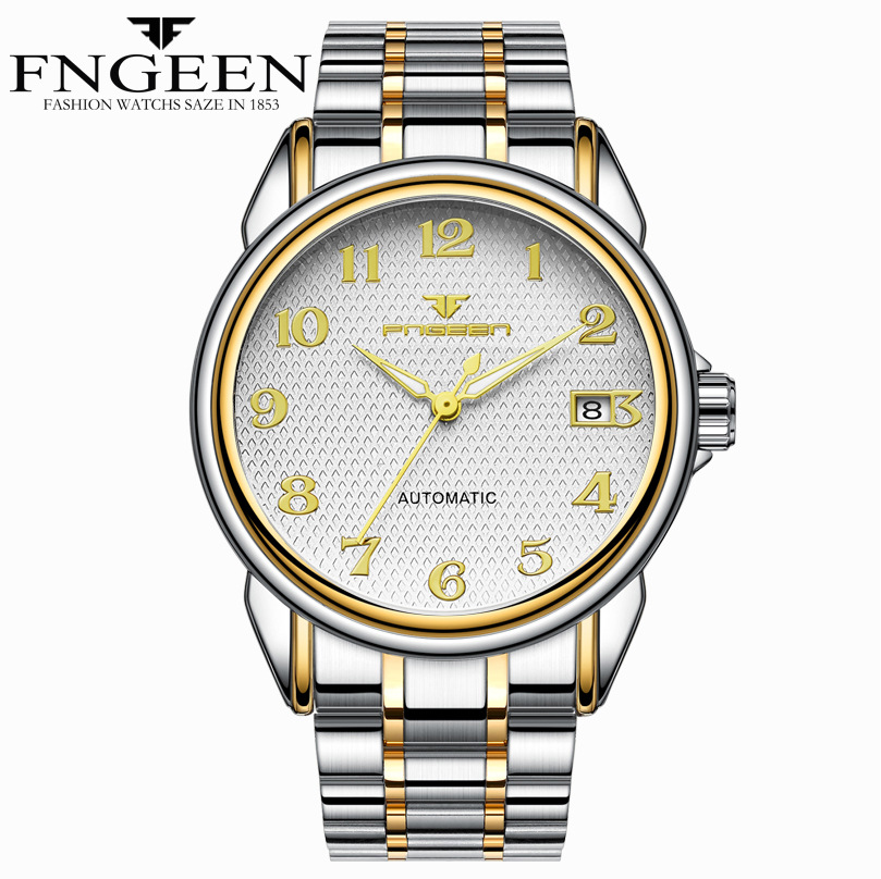 Topmerk Watch Digitale Wijzerplaat Lichtgevend Roestvrij Staal Automatisch Mechanisch Horloge Waterdicht Datumklok Reloj Hombre: Coffee