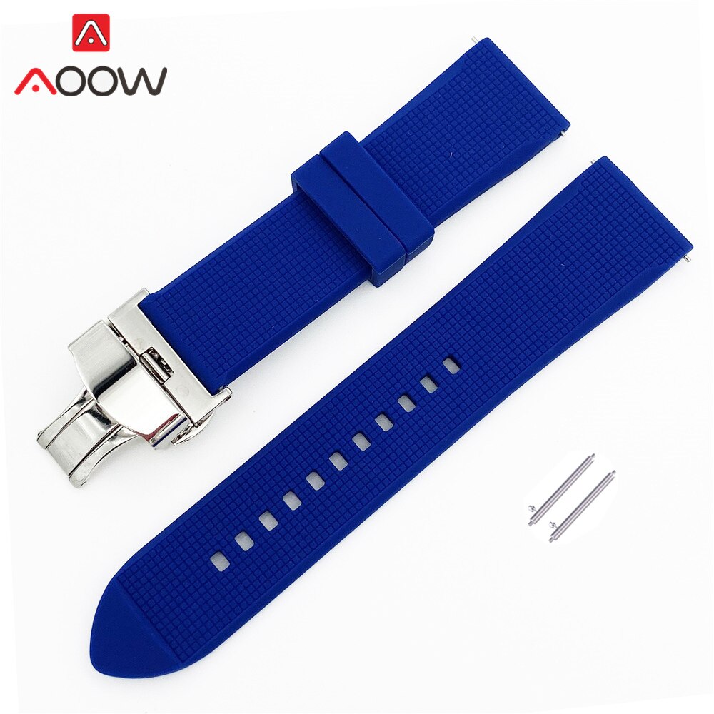 18mm 20mm 22mm Soft Silicone Strap Butterfly Deployment Buckle Quick Release Waterproof Rubber Replace Band Watch Accessories: Blue / 20mm