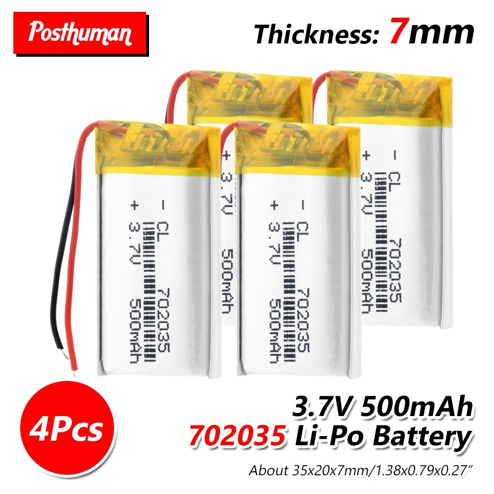 702035 batterie polymère Rechargeable 500 mah 3.7V Li-ion batterie pour haut-parleurs maison intelligente dvr GPS mp3 mp4 batterie externe lecteur de jeu: 4Pcs