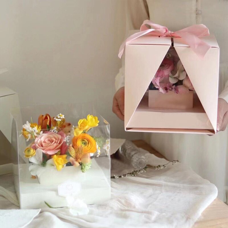 Kraft Paper Flower Box Window Hand-held Box Flower Arrangement Bag Foldable Flower Packing Box Flower Bag Box 2022