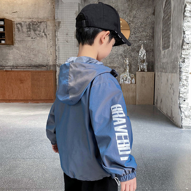 2022 Koreaanse Lente Herfst Boy Hooed Uitloper Lange Mouw Jasje Jas Brief Kapmantel Bovenkleding Tops 5 6 7 8 9 10 12 Jaar