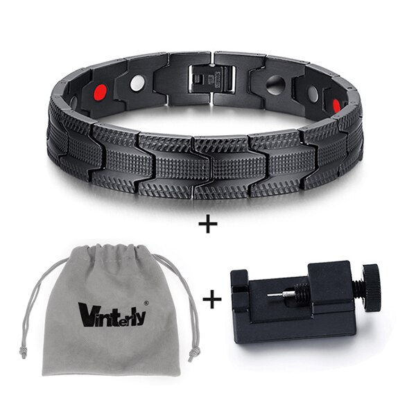 Vinterly Black Men Bracelet Hand Chain Health Energy Germanium Magnetic Bracelet Male Stainless Steel Bracelets for Men Jewelry: black tool bag