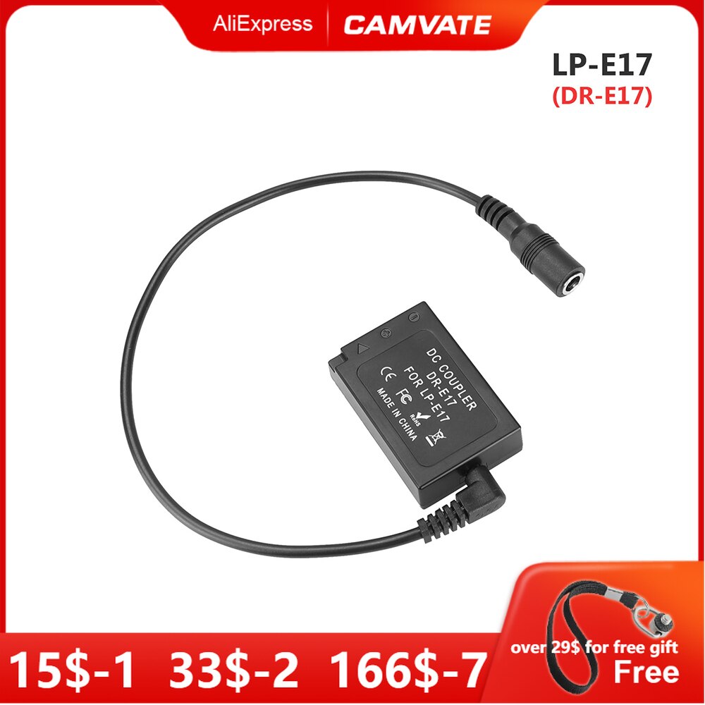 Camvate Canon LP-E17 (DR-E17) Dummy Batterij Naar 2.1Mm Dc Kabel