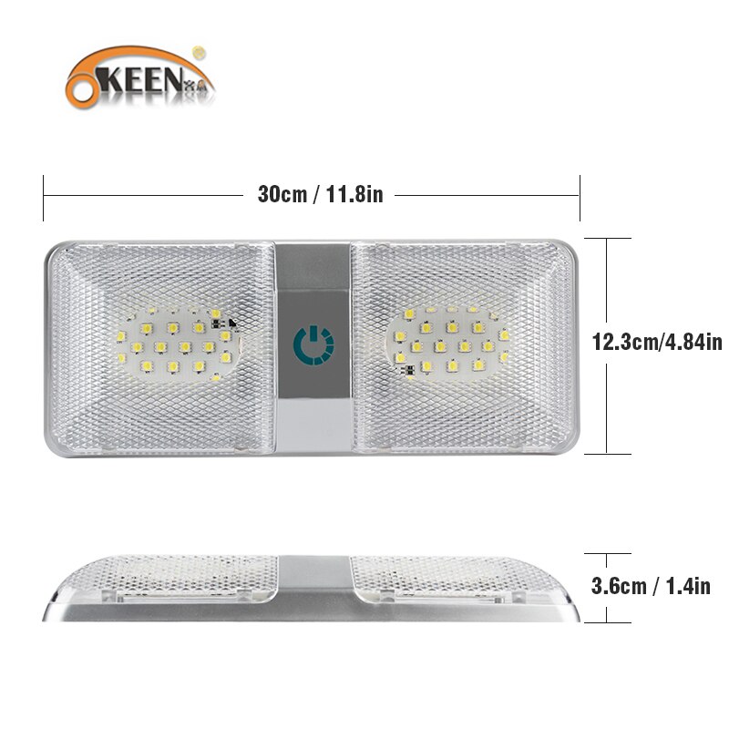 OKEEN 12v voiture LED plafonnier rectangulaire lampe dôme interrupteur tactile blanc intérieur toit spot Marine/Yacht RV caravane lampe de lecture