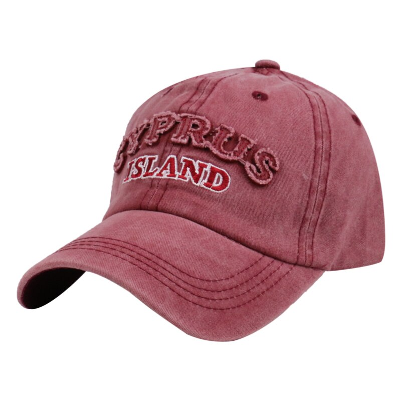 Revemor utendørs unisex sport bein gorras kypros øy bokstav pappa hattemaker vasket denim baseball caps til menn kvinner casquette: Vinrød