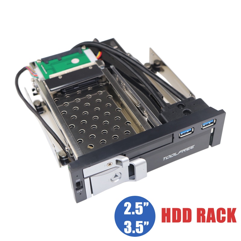 5.25" Optical Dual Bay Trayless Mobile Rack Enclosure For 2.5/3.5 Inch SATAT III HDD SSD With 2 Port USB 3.0 Hub For Descktop PC