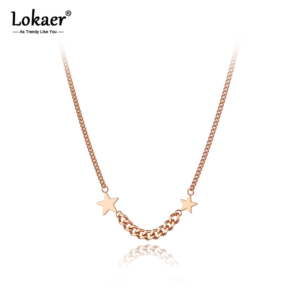 Lokaer Bohemen Rose Gold Double Star Charm Hanger Kettingen Voor Vrouwen Meisjes Rvs Ketting N20166
