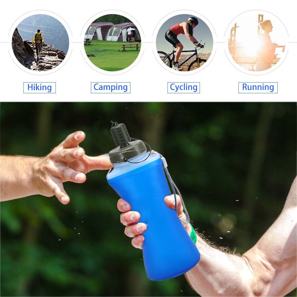 Botella de agua portátil para deportes al aire libre, bolsas plegables de 750ML, protección ambiental, para senderismo y Camping