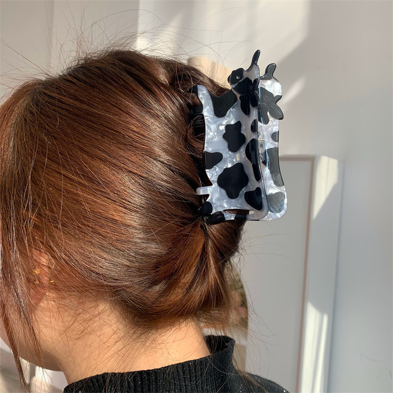 1 pinza para el pelo con forma de vaca animal, clip de tiburón estampado acrílico, nueva horquilla accesorio para el cabello