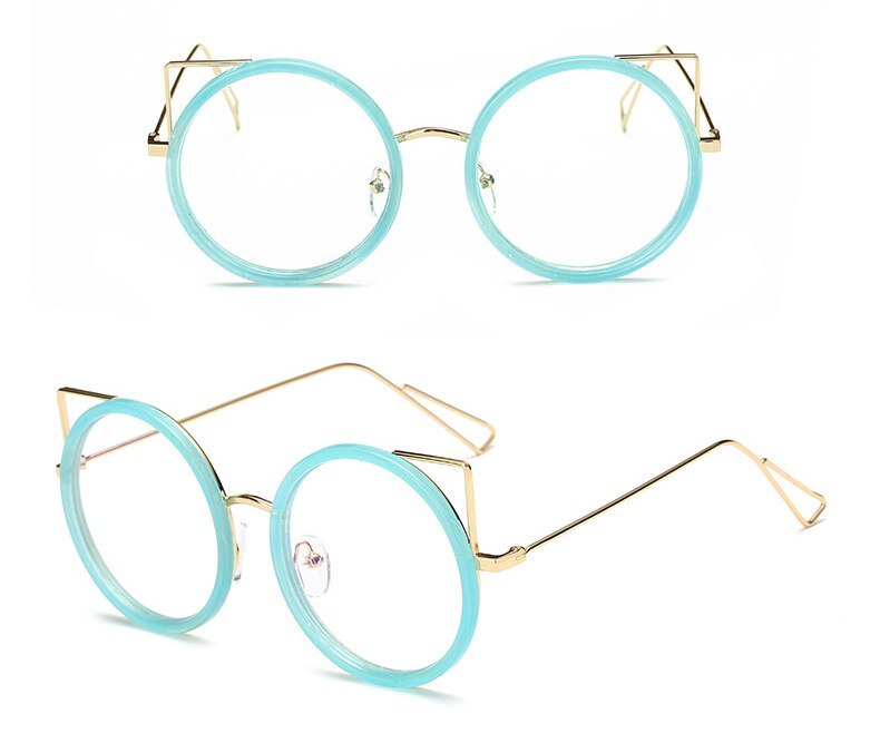 Cute Cat Ears Prescription Metal Round Shape Women Eyeglass Frames Glasses Trendy Clear Women's Myopia Eyeglasses with Frame: 3