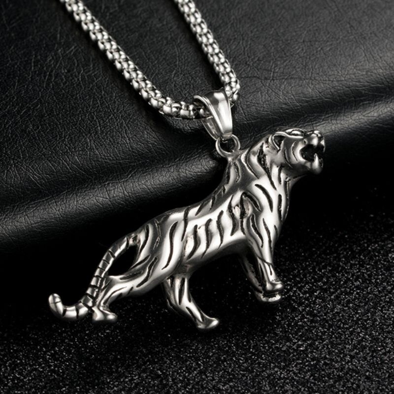 Punk Animal Necklace Tiger Pendant Necklace Men's Charm Jewelry