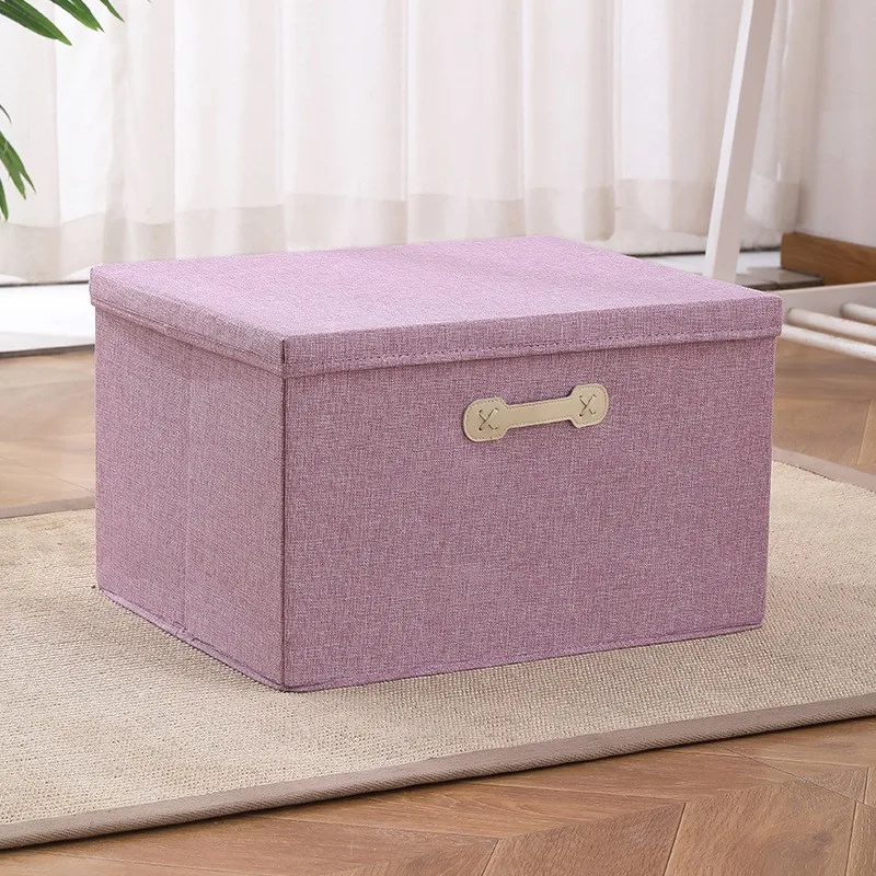 Cotton Linen Folding Storage Box with Lid Closet Drawer Clothes Books Toys Sundries Quilts Organizer Laundry Basket for Wardrobe: M / Pink