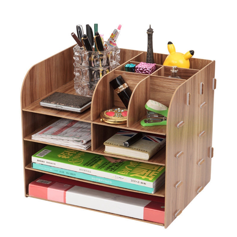 Wooden DIY Assemble Desktop Organizer Office Desk Organizer Drawer File Holders for Office Desktop Magazine File Organizer