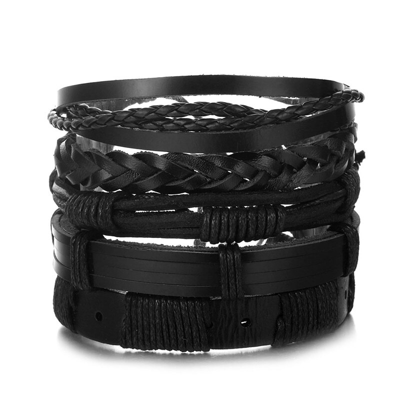 IFMIA-Conjunto de pulseras de cuero Vintage para hombre y mujer, brazalete de piel con varias hojas de búho, joyería de ,: IF11000091