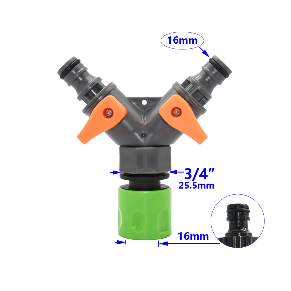 Garden Hose 2-Way Tap Hose Water Splitter Female 1/2 3/4" Thread Y Irrigation Valve Quick Connector Fittings For Faucets: Yellow
