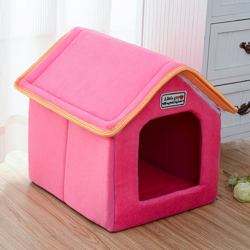 Maison pour chien chambre pliable pour chiens chenil nid chien chat lit petit moyen chiens hiver LePet Doopard chien chiot canapé coussin maison: Rose / 61cmx47cmx45cm