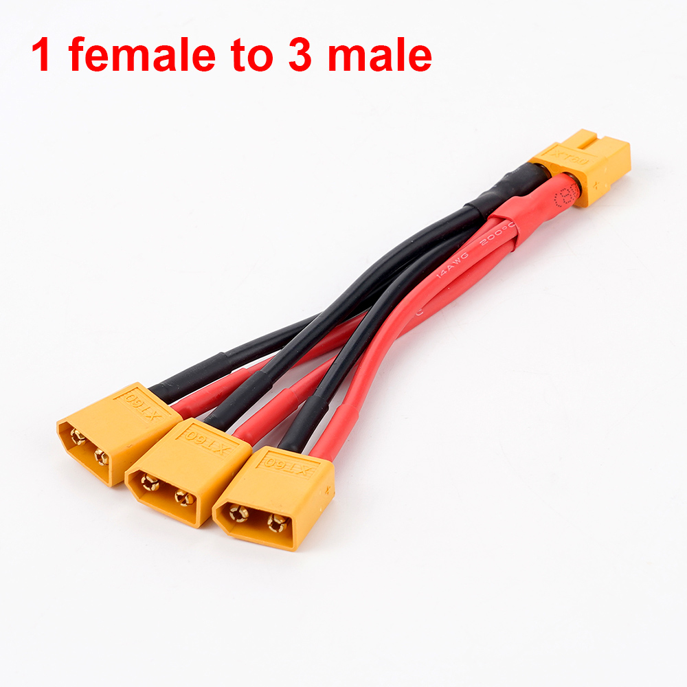 XT60 Male/Female Cable Parallel Battery Connector 3-Way 14AWG Silicone Wire Dual Extension Y Splitter for Battery Charger Motor: MULTI