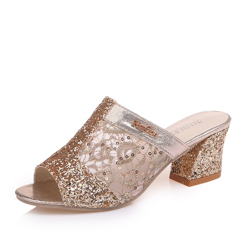 Plus size 34-43 kvinnor skor öppen tå höga klackar tofflor silver bröllopsskor broderi pumps kvinna sandaler zapatos mujer 6322n