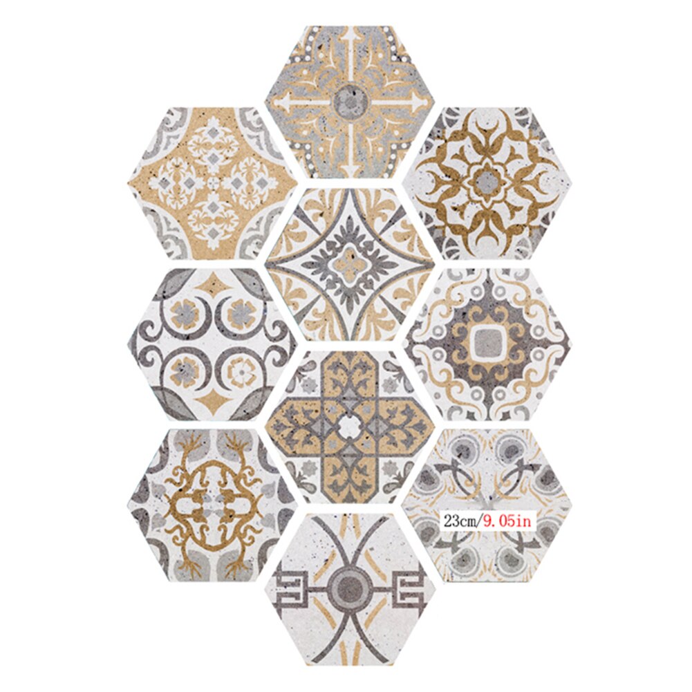 10pc nowe sześciokątne płytki podłogowe naklejki ścienne samoprzylepne wodoodporne pcv DIY sztuka fresk kuchnia salon podłoga w pomieszczeniu ściana kafelkowa naklejka: E