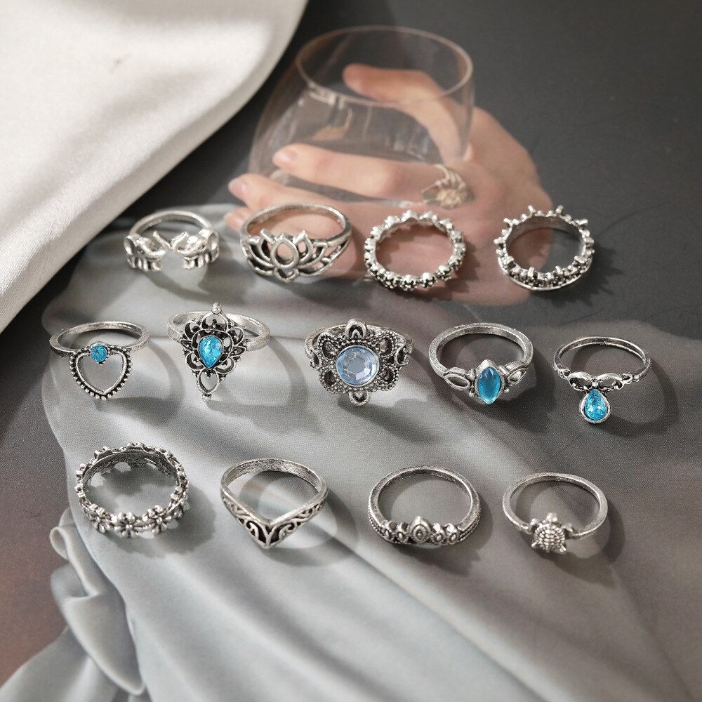 retro-gelenkring-einstellen, 13- -teilig, europäisches und amerikanisches schildpatt-hohlketten-blumenring-einstellen