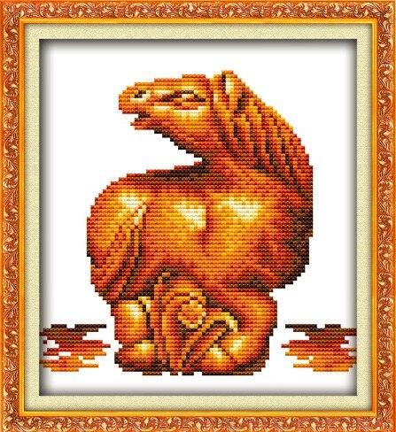 Gouden beeldje nijlpaard schildpad paard olifant kruissteek kit 11ct stuks print canvas borduurwerk diy handgemaakt naaldwerk plus: Paard / 14ct onbedrukte canvas
