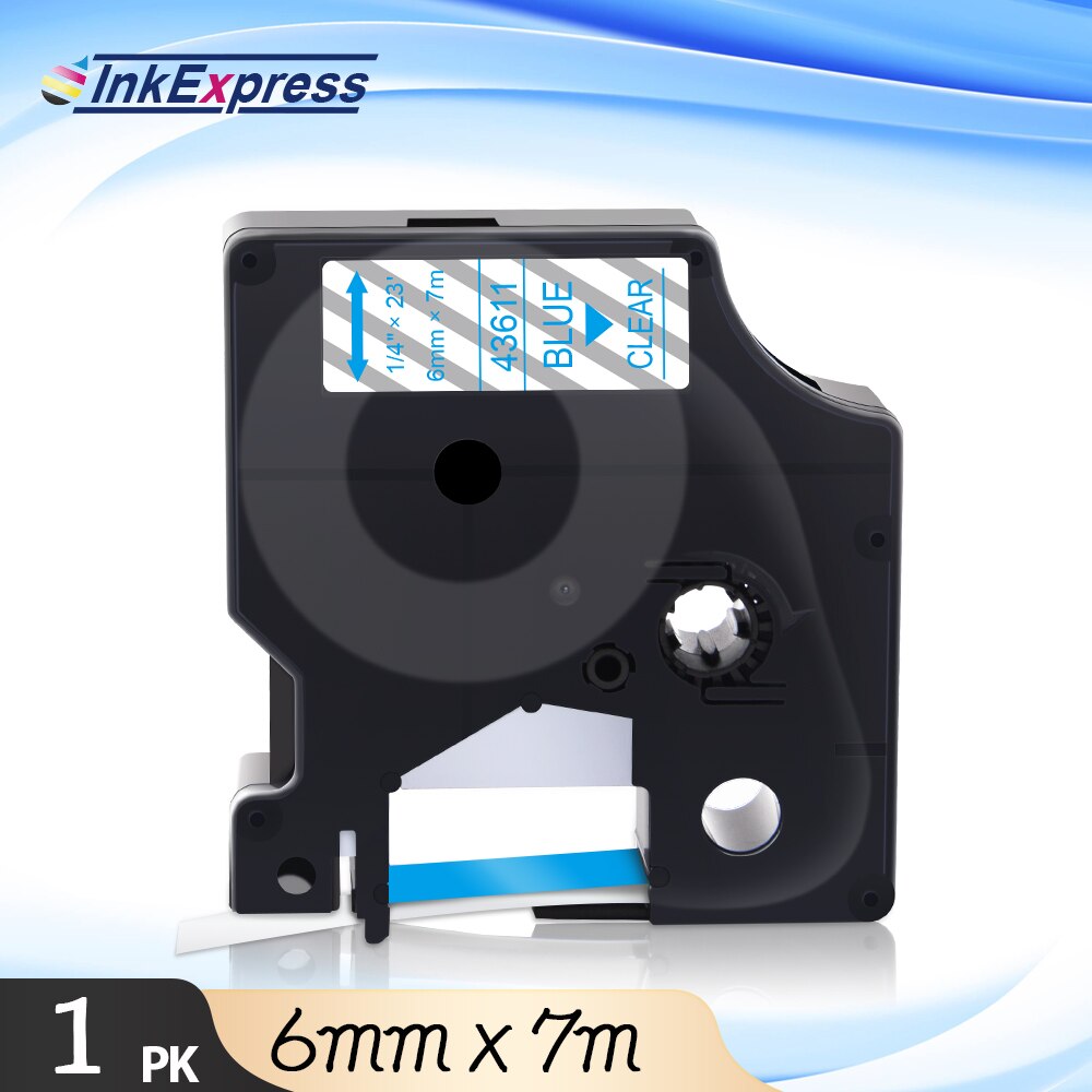 InkExpress Tape For DYMO 43613 43617 43618 43610 43614 43615 43616 Label Tape 6mm Printer Ribbon For DYMO LM 160 280 Label Maker: Blue on Clear