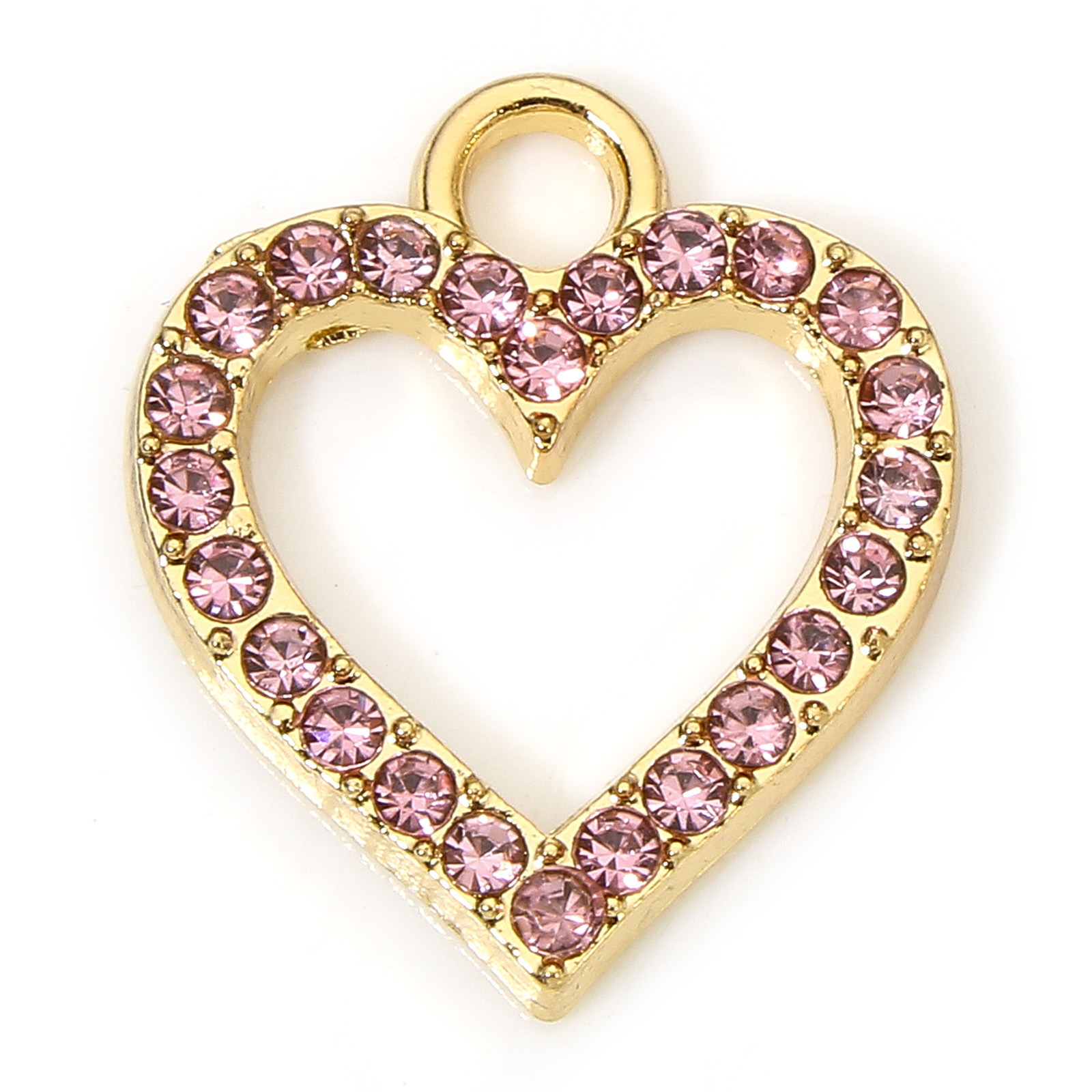 10 Uds. De dijes de corazón Micro pavé, aleación a base de Zinc, dijes para el Día de San Valentín, colgantes pequeños multicolores para joyería DIY 17,5mm x 15mm: Color dorado