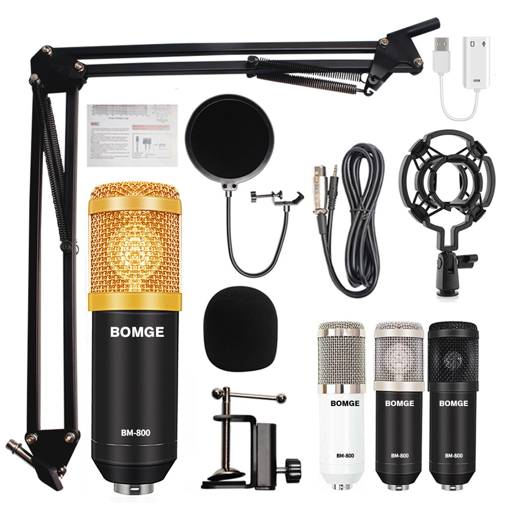 bm 800 condenser microphone mic studio microphone for gaming pc computer karaoke kit bm-800 bm800 V8 sound card: BM800--Gloden