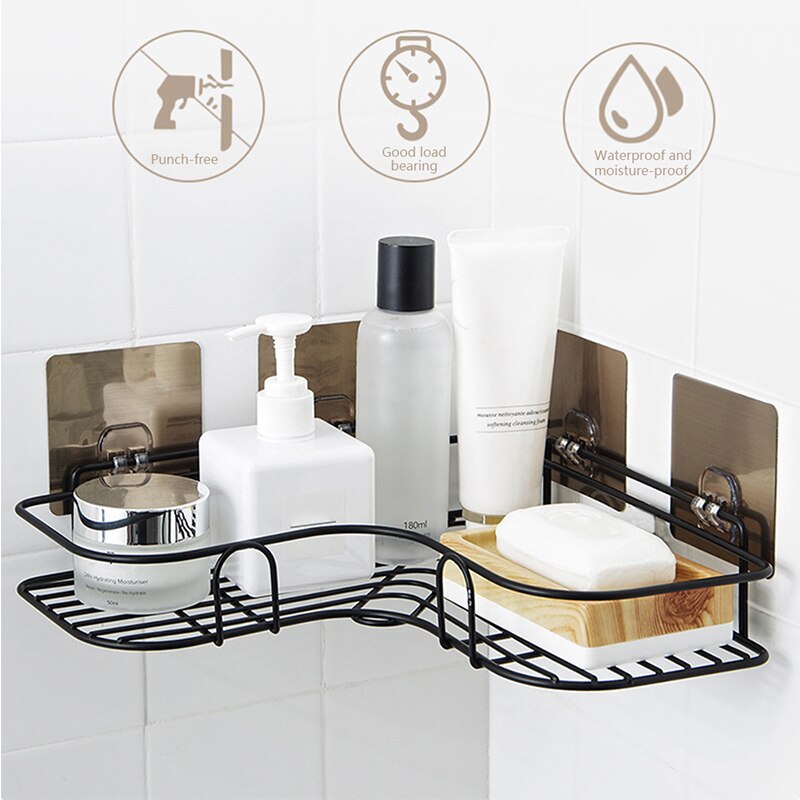 Badeværelse køkken punch hjørneramme bruser hylde smedejern shampoo opbevaringsholder med sugekop badeværelse tilbehør