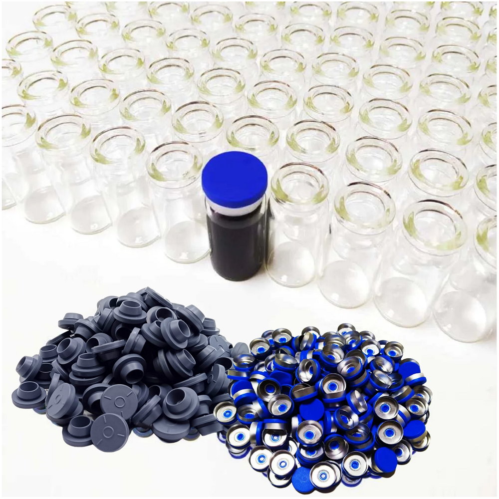 100 pezzi 5ml fiale da laboratorio in vetro trasparente con tappi e tappo piccole bottiglie contenitori per liquidi per test sperimentali fiale da laboratorio trasparenti: Blu profondo