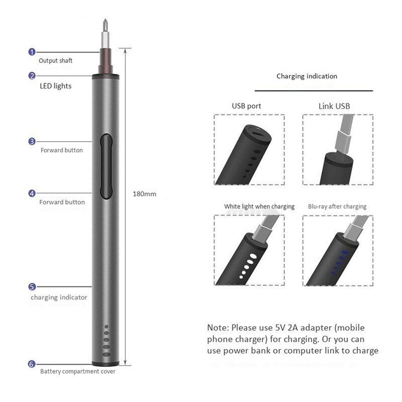 Mini Draadloze Elektrische Schroevendraaier Precision Oplaadbare Batterij Usb Schroevendraaier 20Pcs 4Mm Netic Bit Set Voor Reparatie