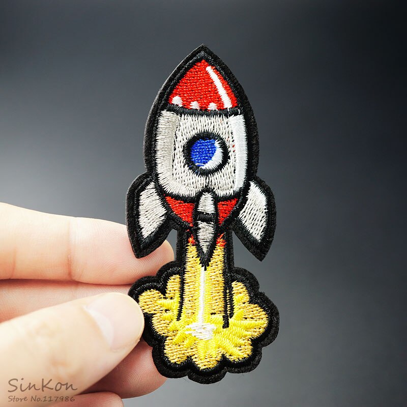Raket (størrelse :3.7 x 8.2cm)  gør-det-selv stofmærker patch broderet applikationssyning tøj klistermærker tøjtilbehør