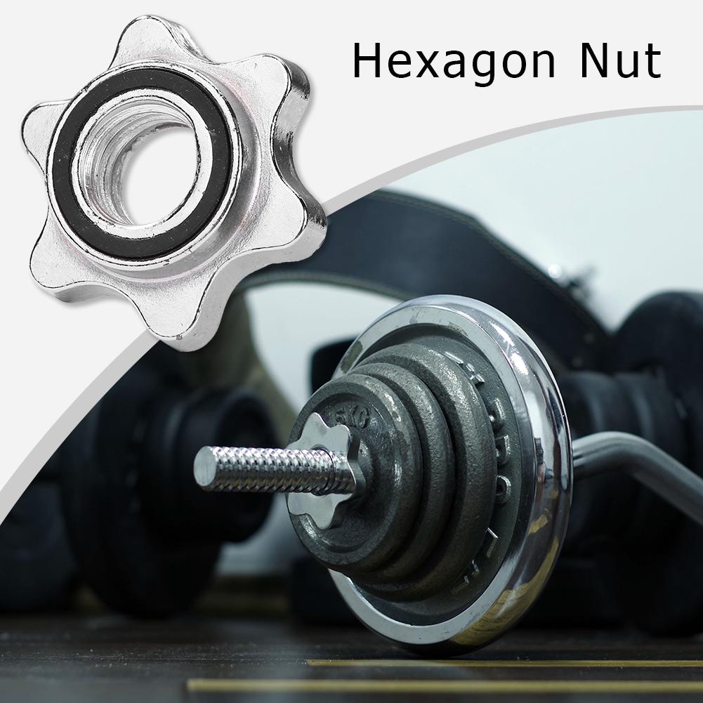 Standard sport hexagon mutter rund mutter skivstång massivt stål snurr-lås krage klämmor hantel tillbehör