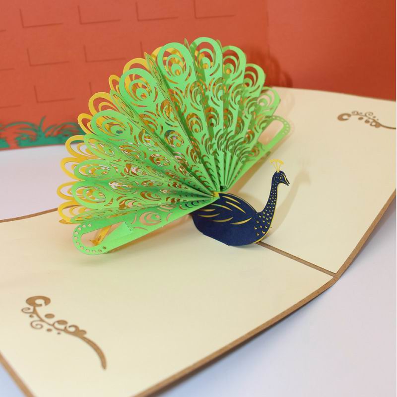 Carte de vœux en 3D pour festival paon | Carte pop-up pour anniversaire, carte de bénédiction de thanksgiving, carte postale d'invitation en papier pour fête