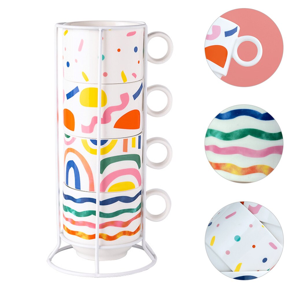 1 Set Stackable Ceramic Mug Rack Set for Kitchen Countertop Cafe Shop