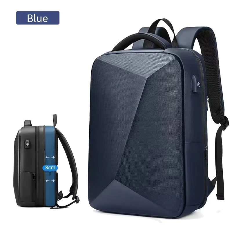 Men's 15.6 inch Laptop Backpack Expandable Travel Bag Waterproof Anti-theft Business Backpack USB Charging ABS Hard Shell Bag: black