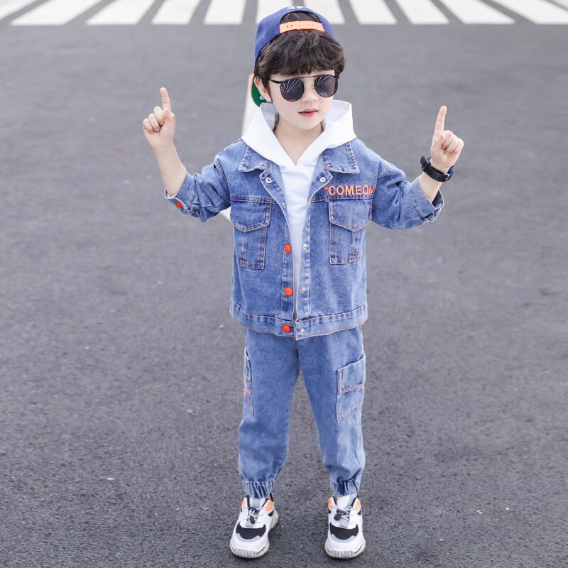 Conjunto de ropa de para niños, chaqueta vaquera + pantalones vaqueros, 2 piezas, 4, 5, 7, 9, 11 y 13 años, primavera