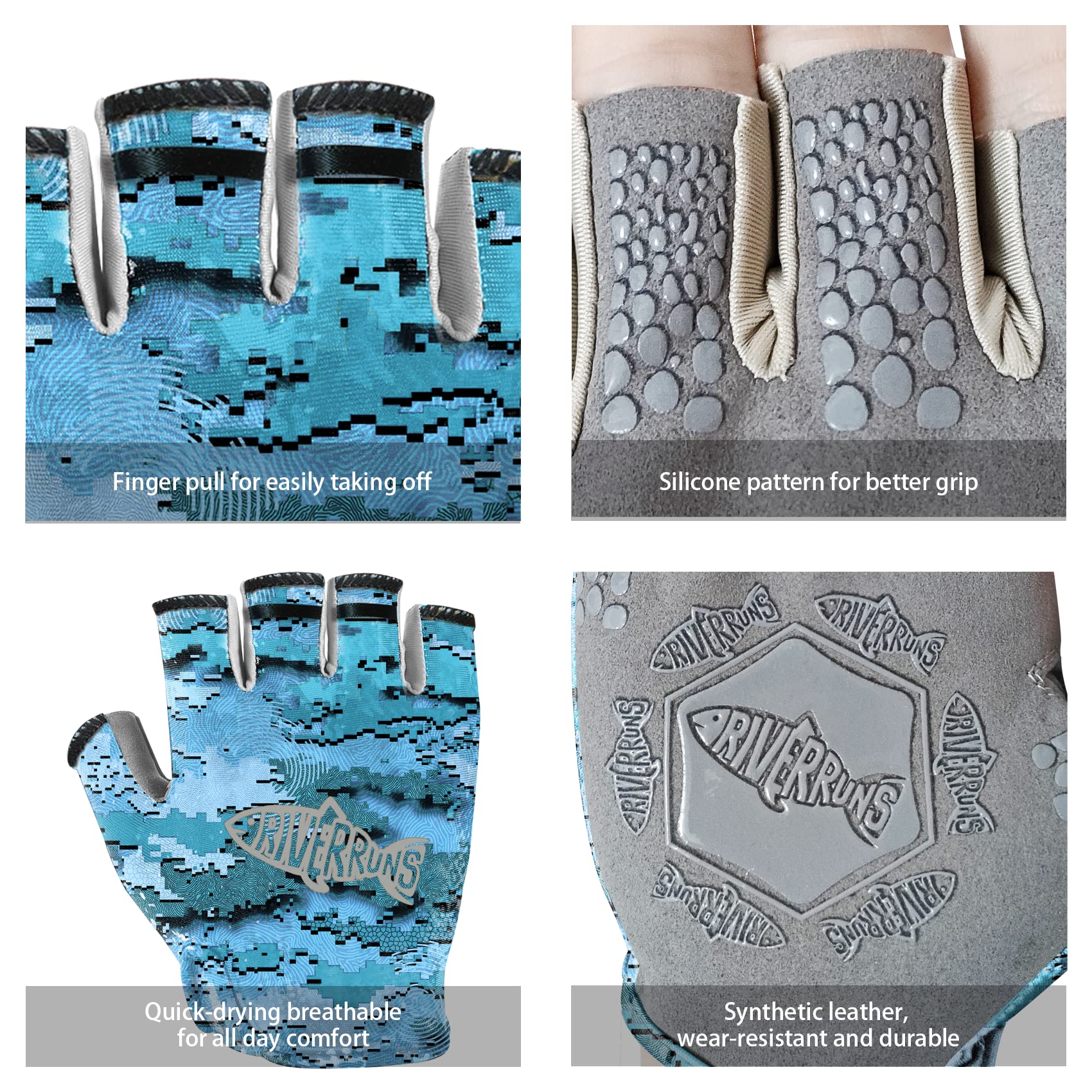 Guantes de pesca UPF50 + guantes de sol guantes de pesca sin dedos guantes de pesca ligeros y transpirables hombres para kayak remo