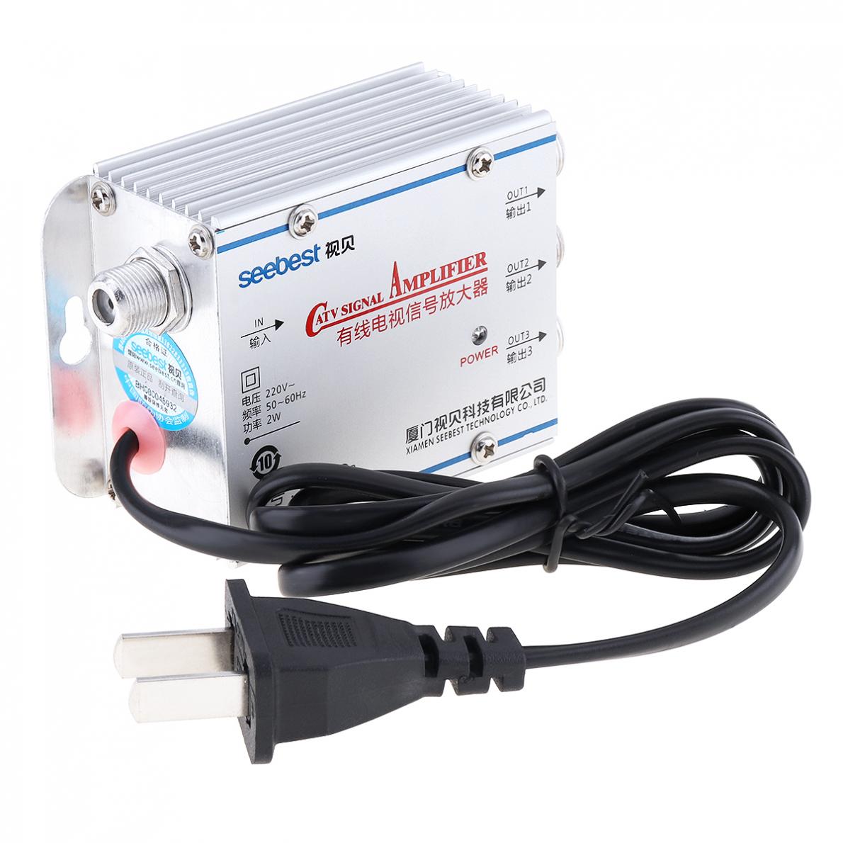 1 In 3 Out CATV Amplifier 20db Adjustable Cable TV Signal Amplifier Booster Splitter Support 45-860MHz 2W for Family Routing