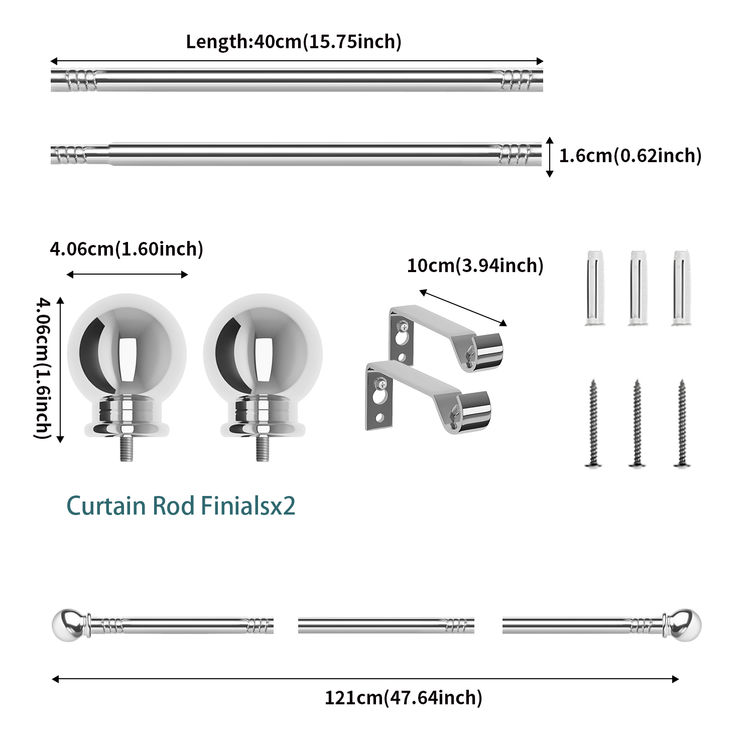 Modern Elegance Matte Silvery Metal Curtain Rods with Brackets,Five dimensions(28-144 inch),Durable curtain rod