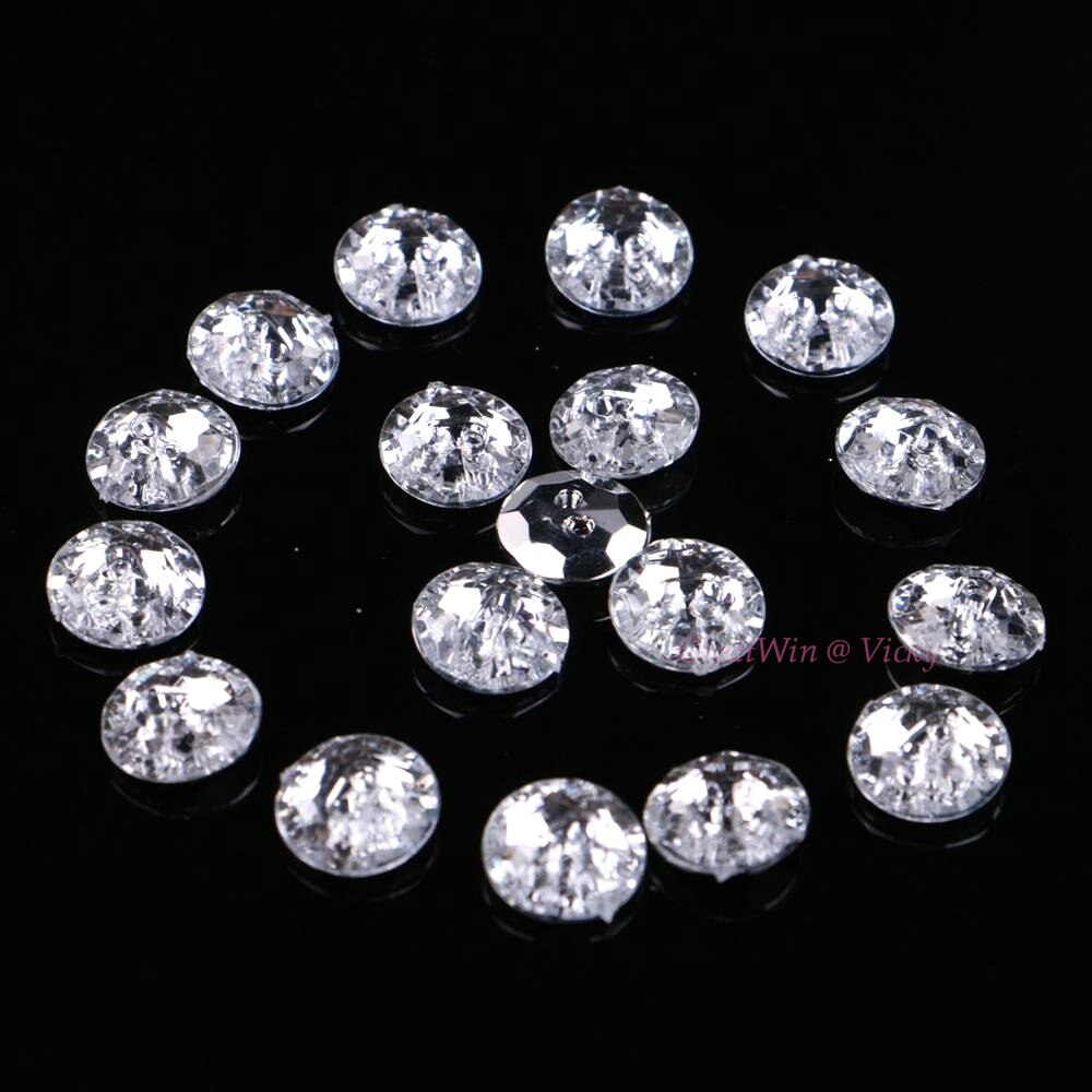 11Mm 50 Stuks Ronde Knop Naaien Kralen Twee Gaten Strass Acryl Kralen Stenen Voor Kledingstuk Kleding 6 Kleuren keuze Craft Diy: Clear Crystal