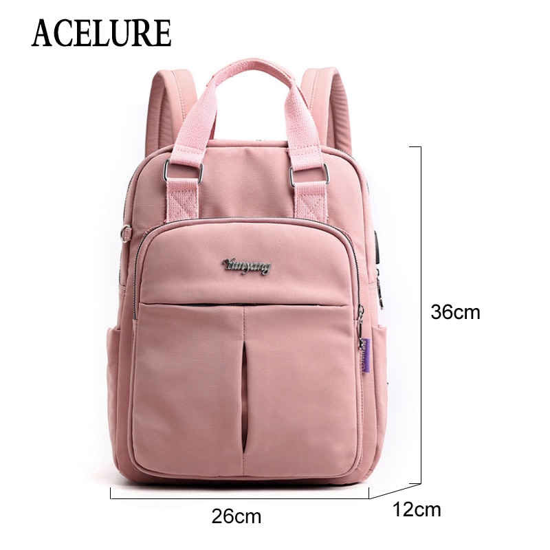 ACELURE Anti-vol USB Charge Nylon sac à dos étanche femmes école sacs à dos sac à dos sacs d'école adolescentes filles sac de voyage