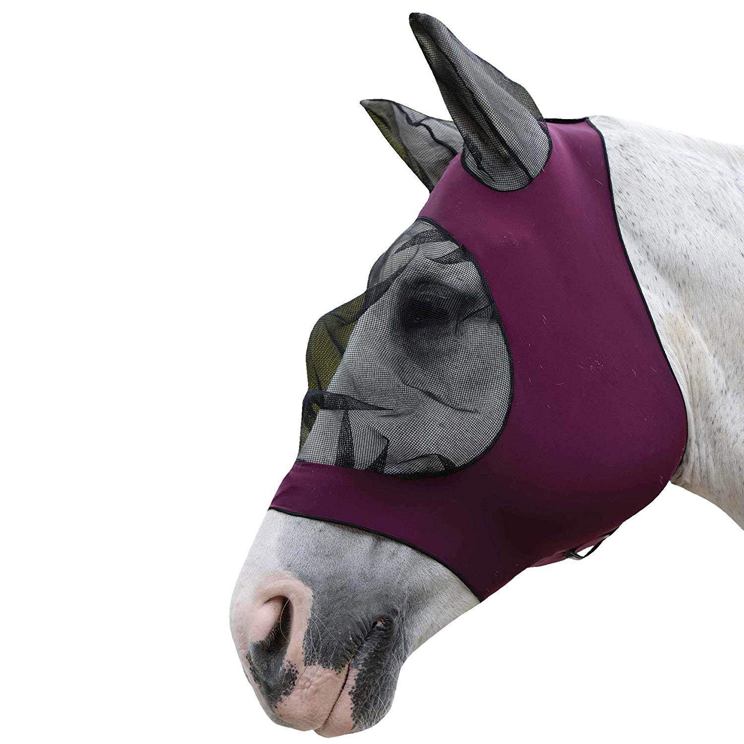 Cavallo volare Maschera con Le Orecchie extra comfort Lycra presa anti-Zanzara Maglia Morbida equino Maschera Testa di Cavallo Della Copertura Confortevole anti volare Maglia: Style2 viola